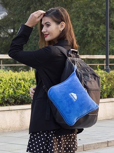 BlueHills Premium Soft Travel Blanket Pillow Airplane Blanket Packed in Soft Bag Pillowcase with Hand Luggage Belt and Backpack Clip, Compact Pack Large Plush for Any Travel (Royal Blue T003) - color: Royal-1pk-t003