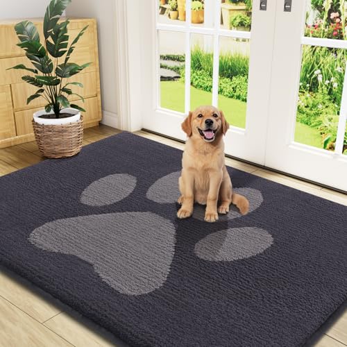 Buganda Dog Door Mat for Muddy Paws, Absorbent Dirt Trapper Non Slip Indoor Doormats, Washable Low-Profile Mat for Mud Dogs, Entryway Carpet for Inside Floor (47x32 Inches, Dark Grey) - color: Dark Grey, size: 47.0"l X 32.0"w X 0.6"th