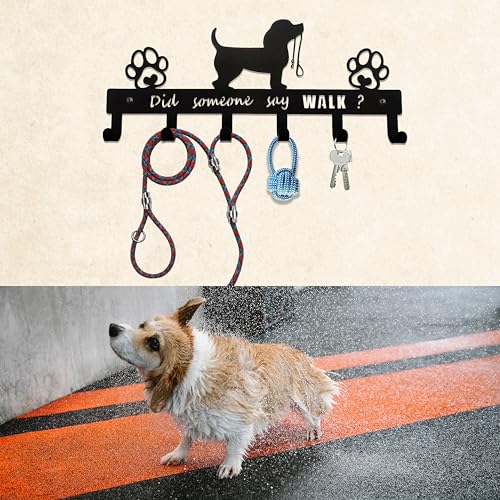 Dog Leash Holder for Wall, Key Holder Wall Mount with Did Someone Say Walk - Dog Stuff Storage Organizer Key Organizer Wall for Living-Room Entryway