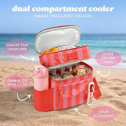 Fit & Fresh Sidekick Insulated Cooler Bag – Dual Compartment Leakproof Soft Sided Lunch Cooler, Small Cooler Bag with Crossbody Strap, 15 Can Capacity for Work, Beach & Travel, Daiquiri Cabana Stripe - color: Daiquiri Cabana Stripe