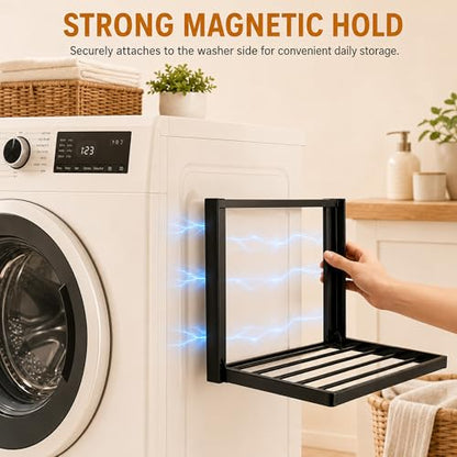 Magnetic Shelves for Washing Machine, No-Drill Magnetic Laundry Organizer Shelf for Washer Dryer and Small Spaces, Foldable Space-Saving Side Storage Rack for Laundry, Bathroom, Kitchen & RV