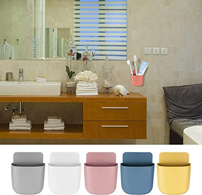 6 Pcs Remote Control Holder Wall Mounted, Self-Adhesive Wall Mount Phone Pen Pencil Makeup Brushes Glasses Holder Storage Box Organizer for Wall Beside Table - color: Blue, White, Red, Yellow, Gray, Pink
