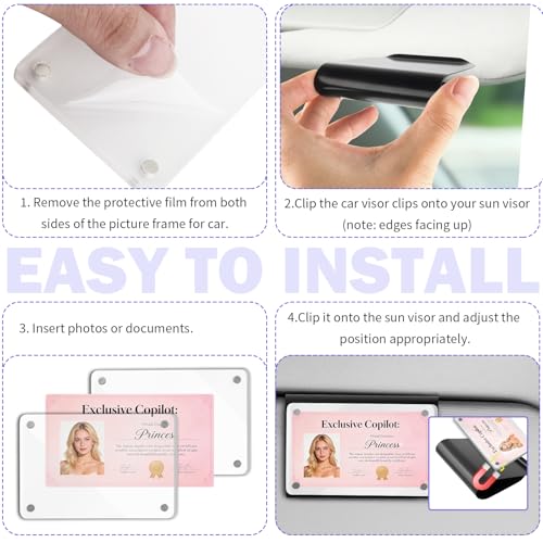 2026 New Car Picture Holder with Sun Visor Clips for Cars,Custom Passenger Princess Car Visor Photo Clip Shows Memorial & Driver's License,Cars Photo Holder for Girlfriend,Boyfriend