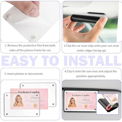 2026 New Car Picture Holder with Sun Visor Clips for Cars,Custom Passenger Princess Car Visor Photo Clip Shows Memorial & Driver's License,Cars Photo Holder for Girlfriend,Boyfriend