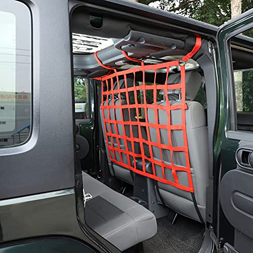 JeCar for Jeep Rear Seat Divider Net, Mesh Cargo Net Dog Car Barrier for 2007-2021 Jeep Wrangler JK JL Gladiator JT 2DR 4DR (Red) - color: Red