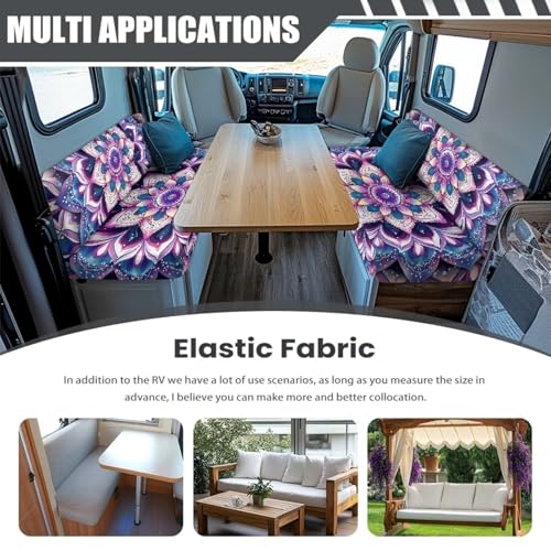 Mandala RV Dinette Cushion Covers with Strap Design, 2 Pack Boho RV Stretch Sofa Seat Slipcovers Include 1 Bench and Backrest Cover, Comfortable Accessories for Camping - color: Boho Mandala
