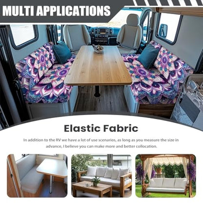Mandala RV Dinette Cushion Covers with Strap Design, 2 Pack Boho RV Stretch Sofa Seat Slipcovers Include 1 Bench and Backrest Cover, Comfortable Accessories for Camping - color: Boho Mandala
