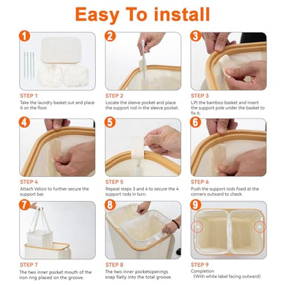 GARPROVM Double Laundry Hamper with Lid 150L Large Laundry Basket with Bamboo Handles Foldable Clothes Hampers with 2 Removable Liner Bags for Laundry for Bedroom Bathroom Dorm Laundry Room (Beige) - color: Beige