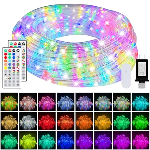 100ft LED Rope Lights for Outside, 25 Colors IP68 Waterproof, Dimmable Warm White RGB Outdoor String Lights, Red White Blue for Memorial Day Patriotic Decorations, Fairy Lights for Indoor Bedroom - size: 100ft Rope Lights + 12ft Extension Cord