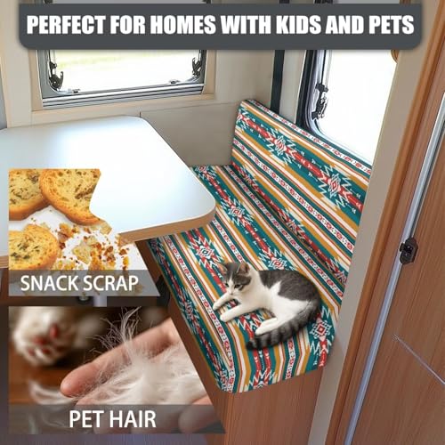 RV Dinette Cushion Covers Includes 1 Backrest Cover & 1 Bench Cover, Colorful Aztec Tribal Stretch Loveseat Slipcovers for Travel Trailer - color: Colorful Aztec Tribal