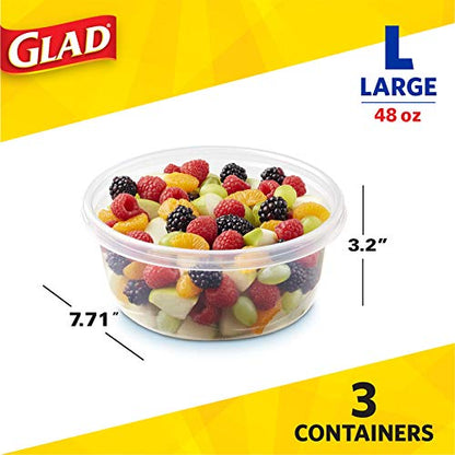 Glad GladWare Big Bowl Food Storage Containers with Lids, Large Round No BPA Plastic Containers for Soups, Salads, and Meal Prep, Lock Tight Seal, Microwave Dishwasher Safe, 48 Oz, 3 Count - size: 3 Count (Pack of 1), style: Round