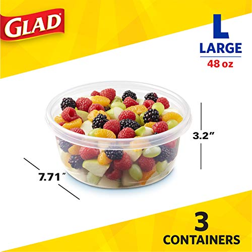 Glad GladWare Big Bowl Food Storage Containers with Lids, Large Round No BPA Plastic Containers for Soups, Salads, and Meal Prep, Lock Tight Seal, Microwave Dishwasher Safe, 48 Oz, 3 Count - 6 Pack - size: 3 Count (Pack of 6), style: Round