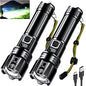 AKNEAR Rechargeable LED Flashlight High Lumens, Super Bright Flashlights with Zoomable & USB C Rechargeable & 5 Light Mode & IPX7 Waterproof, Powerful Flash Light for Home, Hiking, Camping - size: 2 Pack, style: Digital Display
