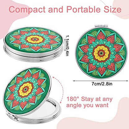Berlune 10 Pcs Mandala Pocket Mirror Mini Travel Compact Makeup Mirrors Purses Accessories Hand Folding Beauty Mandala Designs Cosmetic Mirror Double-Sided 2 x Magnifying Supply for Girls Women