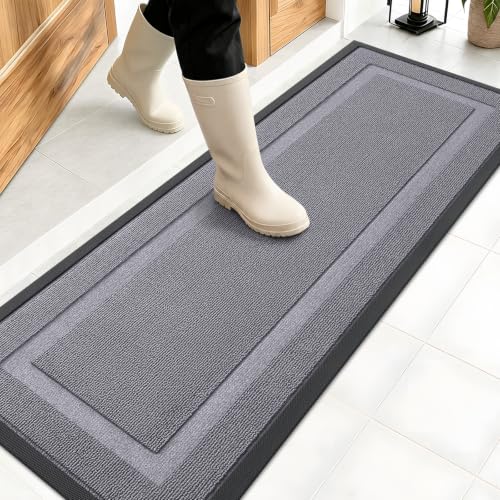 OLANLY Front Door Mat Indoor Outdoor Entrance, Waterproof All-Season, All-Weather Doormat, Sturdy Natural Rubber, Low Profile, Easy Clean Patio Porch Entryway Mat, 47x17, Classic Gray - color: Classic Gray, size: 47" x 17"