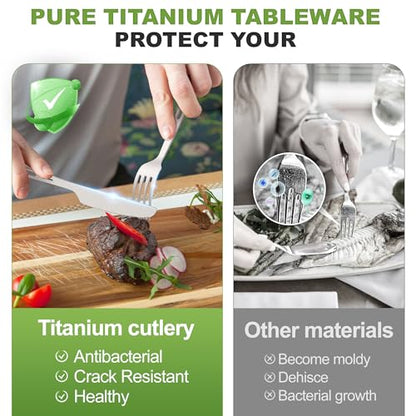 Pure Titanium Travel Utensils with Case, Ultra-Light Ti Portable Champing Essential Cutlery Set, Knife Fork Spoon Reusable Flatware Sets for Camping Picnic Outdoor Hiking, Lunch Box for Men