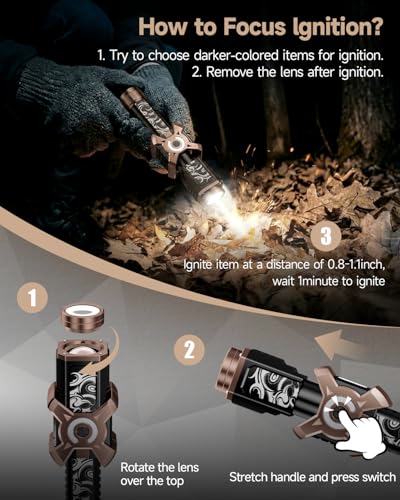 SKYFIRE 4000 Lumens Rechargeable Flashlight, Tactical LED Flashlight with Ignition Lens, USB-C Fast Charging, Zoomable 6 Modes & COB Side Light, IPX6 Waterproof for Camping Emergency Power Outage