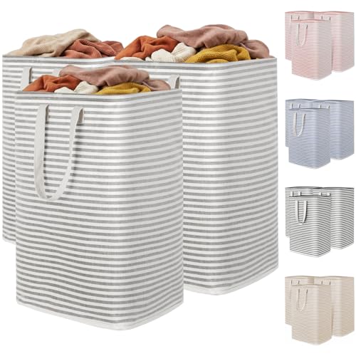 Lifewit 3 Pack Laundry Basket 80L Each, Collapsible Clothes Hamper with Reinforced Handles, Freestanding Waterproof Design for Bedroom and Laundry Room, Grey 240L Total - color: Grey, size: 3 x 80L