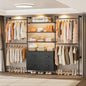 T3 Closet System with Stepless Dimmable LED Light, Industrial Pipe Clothing Rack with 4 Drawers, 6 Wooden Shelves & 4 Telescopic Rods, Heavy Duty Closet Organizers in Wardrobe Closet (Black) - color: Black