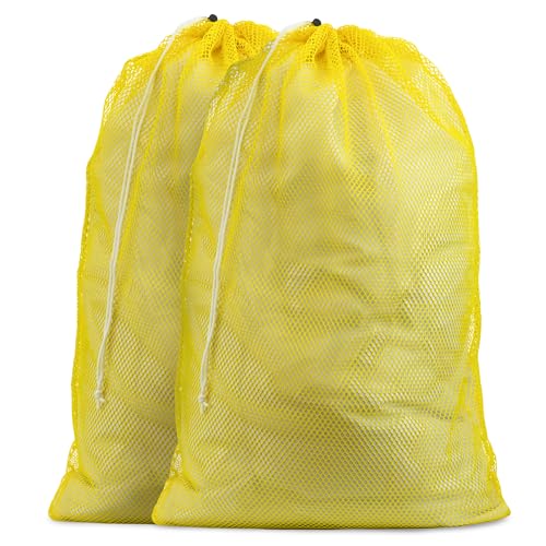 Handy Laundry Mesh Laundry Bags XL 24" x 36" – Heavy Duty, Durable Drawstring Bag for Delicates, College Dorm, Travel, Storage, Machine Washable, Foldable, 2-Pack (Yellow) - color: Yellow