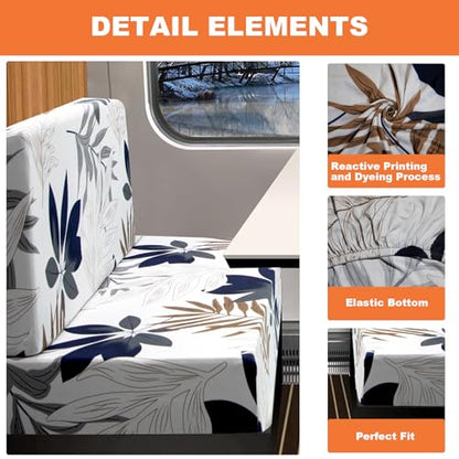 FUANGUI RV Dinette Cushion Covers Stretch Camper Booth Seats Replacement Washable Sofa Furniture Protector (A1, 2 Bench & 2 Backrest Covers) - color: A1