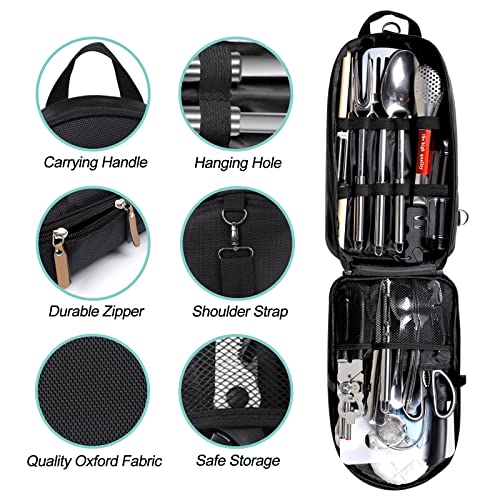 35-Piece Camping Kitchen Utensil Set – Portable Outdoor Cooking Utensils for Camping, RV, Backpacking & BBQ | Complete Camp Kitchen Gear Set with Carry Bag, Grilling Tools & Cooking Accessories - style: Black-35