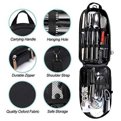 35-Piece Camping Kitchen Utensil Set – Portable Outdoor Cooking Utensils for Camping, RV, Backpacking & BBQ | Complete Camp Kitchen Gear Set with Carry Bag, Grilling Tools & Cooking Accessories - style: Black-35