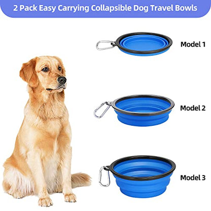 Kytely Large Collapsible Dog Bowls 2 Pack, 34oz Foldable Dog Travel Bowl, Portable Pet Water Food Bowl with Clasp, Pet Cat Feeding Cup Dish for Traveling, Walking, Hiking (Blue+Blue) - color: Blue & Blue