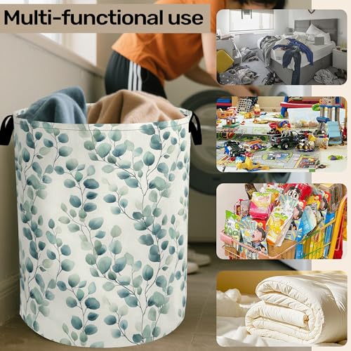 Sage Green Plant Large Clothes Hamper Bag - Laundry Basket with Handles, Space Saving Foldable Design for Nursery - color: Sage Green Plant