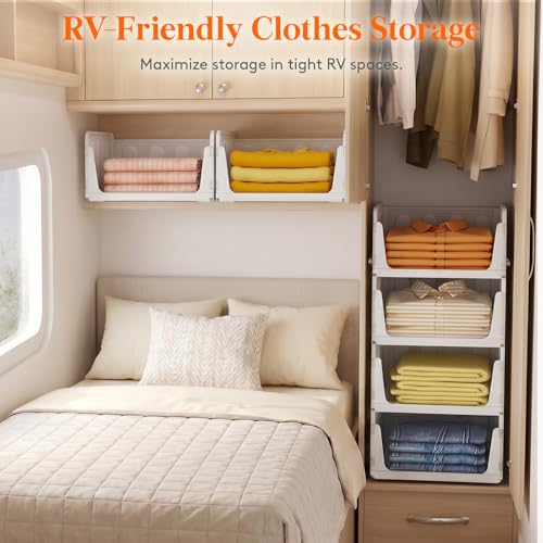 Lifewit 4 Pack Stackable Closet Organizers for Shelf, Plastic Clothes Storage Basket Bins for Wardrobe, Multifunctional Stacking Sweater Containers for Shelves, RV, Pantry, Kitchen, Dorm, 12.6" Wide - size: 16.5" Depth