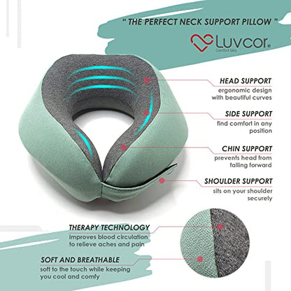 Premium Quality Memory Foam Travel Neck Pillow Bundle - Best Ergonomic Pillow for Airplane Travel, car Ride, Sleeping. Comes with Eye mask, earplugs and Storage Bag. (Imperial Green) - color: Imperial Green