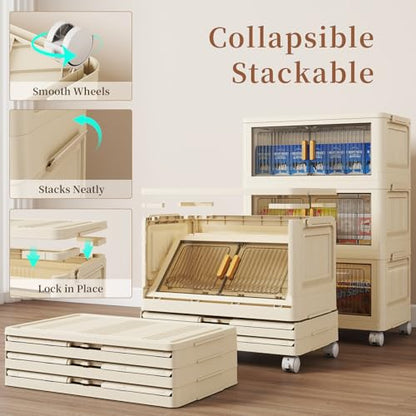 3 Tier Stackable Plastic Storage Bins with Lids 28QT, Collapsible Closet Organizers and Storage with Wheels for Living Room,Office,Dorm - size: 22Gal-3pack