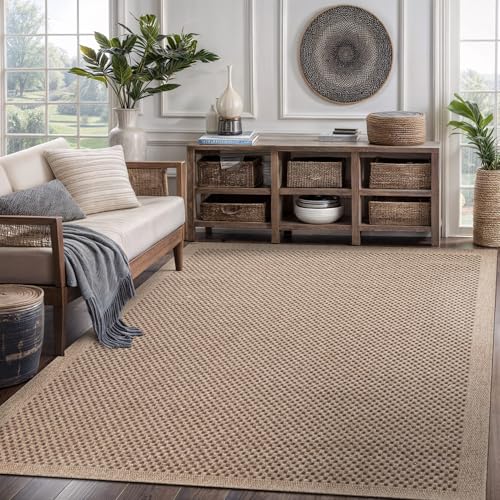 CAMILSON Easy Jute Rug 5x7, Indoor Outdoor Natural Color Fiber Area Rugs for Living Room Patio and Kitchen Rug, Sisal Boho Woven Design, Easy-Cleaning, Washable Outside Carpet Alfombras para(5 x 7) - color: Checkered/Natural, size: 5' x 7' (Rectangular)