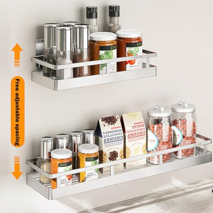 2PCS Kitchen Spice Rack, SUS304 Stainless steel Wall Mount Storage Rack, Seasoning Container, 11.8Inch Spice Organizer, Kitchen Seasoning Hanging Rack, Bathroom Shelf for Storing Toiletries - size: 11.8Inch 2PC