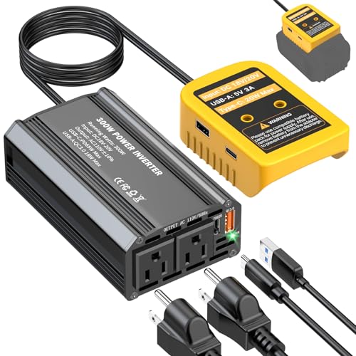 300W Power Inverter Compatible with Dewalt 20V Battery - DC 20V to AC 110V Battery Converter, Portable Power Station with PD 65W Type-C Fast Charging & 2 AC Outlet & 2 USB-A & 1 Type-C 20W - size: Compatible with Dewalt 20V Battery
