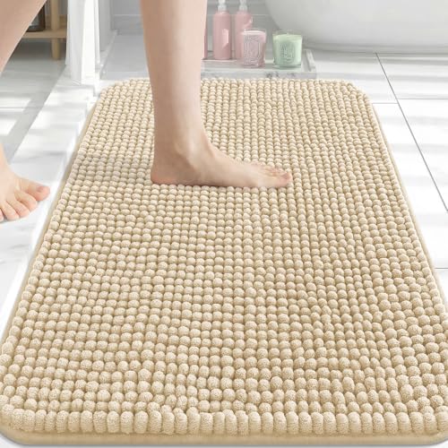 Arotive Bathroom Rugs 34" x 21", Ultra Soft Absorbent Chenille Bath Rugs, Non-Slip Rubber Backing, Machine Washable Bath Mats for Bathroom Floor, Tub and Shower, Home Decor Accessories, Beige - color: Beige, size: 34" X 21"