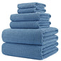 POLYTE 430 GSM Microfiber Quick Dry Lint Free Oversize Bath Towel Set, 6 Piece (Waffle Weave) - color: Blue