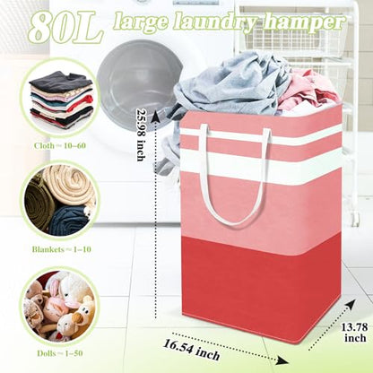 2-Pack Foldable Laundry Basket,Large Laundry Baskets with Handles,Waterproof Laundry Hamper,Collapsible Laundry Hampers for Clothes Organizer 80L (Red) - color: Red