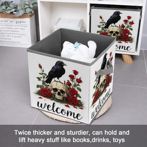 Raven Skull Roses Foldable Storage Box with Handle Organizer Containers for Home Office Clothes Office Supplies - color: style-1