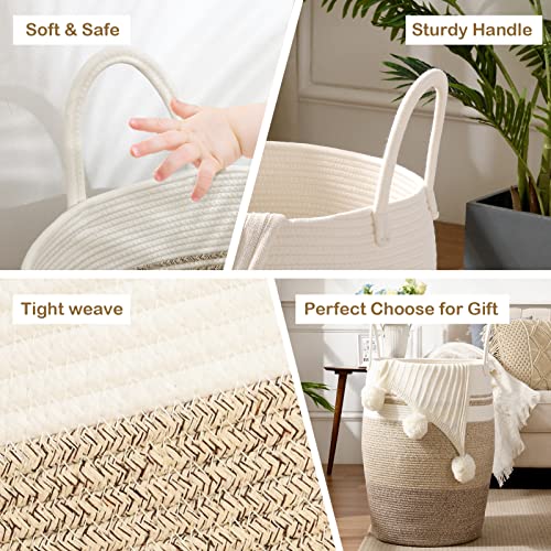 OIAHOMY Laundry Hamper Woven Rope Large Clothes Hamper 25.6" Height Tall Laundry Basket with Extended Handles for Storage Clothes Toys in Bedroom, Bathroom, Foldable (Gradient Yellow) - color: Gradient Yellow