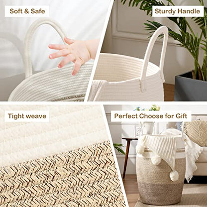 OIAHOMY Laundry Hamper Woven Rope Large Clothes Hamper 25.6" Height Tall Laundry Basket with Extended Handles for Storage Clothes Toys in Bedroom, Bathroom, Foldable (Gradient Yellow) - color: Gradient Yellow