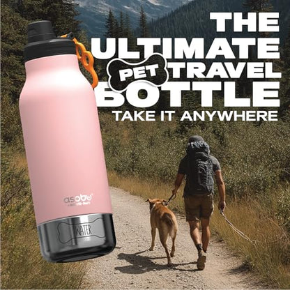 asobu Dog Barky Bottle – Insulated Stainless Steel Water Bottle with 2 Removable Dog Bowls for Food, Treats & Water – Pet-Friendly Travel Bottle for Hiking, Road Trips & Outdoor Adventures - color: Pink