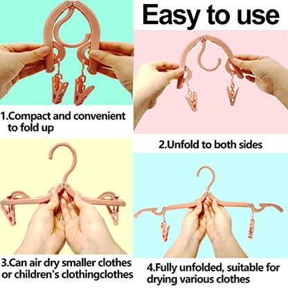 24 PCS Travel Hangers,Portable Folding Clothes Hangers with Clips,Foldable Clothes Drying Rack for Travel,Plastic Foldable Non Slip Clothing Hangers,4 Colors