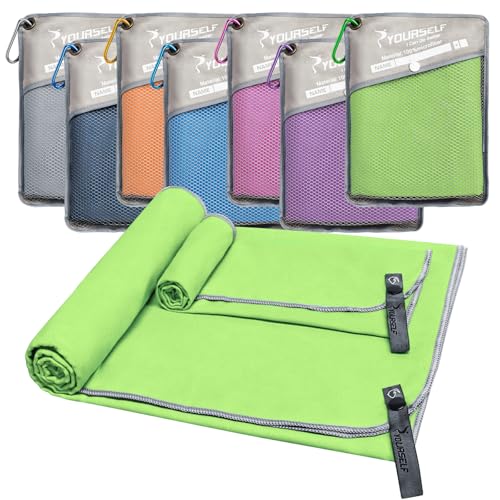 Quick Dry Towel 2 Pack, Camping Towels Super Absorbent, Fast Drying Microfiber Travel Towel, Ultra Soft Compact Gym Towel for Swimming Beach Hiking Yoga Travel Sports Backpack (XL:72"x32"+12"x24") - color: Green, size: XL:72"x32"+12"x24"