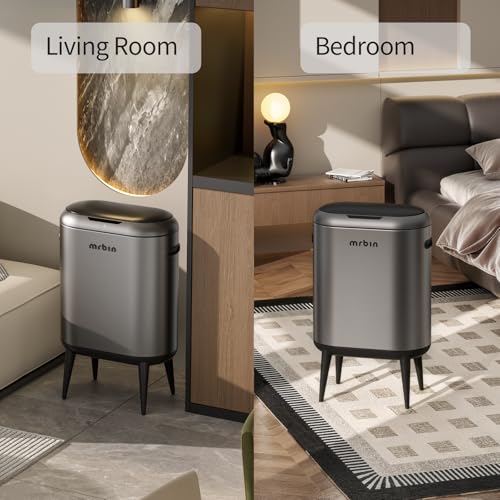 MRBIN 40L/11Gal Slim Sensor Trash Can with Legs, Touchless Motion Sensor Garbage Bin,Side Handles, Narrow Automatic Waste Basket for Kitchen, Living Room, Bedroom, Eclipse Grey