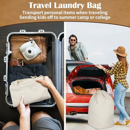 Canvas Laundry Bags with Handles & Square Base13.8"Wx13.8"Dx27.6"H, Large Heavy Duty Laundry Hamper Bag, College Dorm Washable Drawstring Canvas Dirty Clothes Sack (Beige,2 Pack) - color: Beige 2-Pack | Square Base, size: 13.8"Wx13.8"Depthx27.6"H