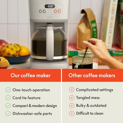 BELLA 12 Cup Programmable Coffee Maker, Reusable Dishwasher Safe Accessories, Easy LCD display, Auto Shutoff, 900 watt, Oatmilk - color: Oatmilk
