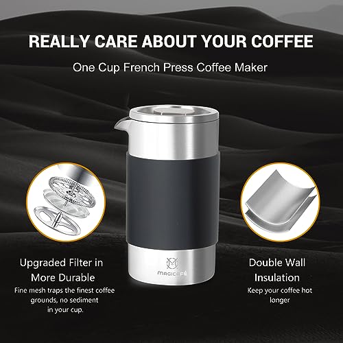 French Press Coffee Maker Set, Portable French Press with Mini Coffee Canister and Collection Bag, Single Serve 1 Cup Small Stainless Steel Double Walled Coffee Press 350ml/12oz - size: 12 fl oz (350 ml) + 1.4 fl oz (100 ml)