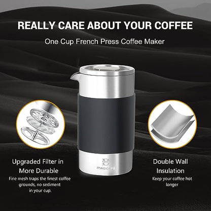 French Press Coffee Maker Set, Portable French Press with Mini Coffee Canister and Collection Bag, Single Serve 1 Cup Small Stainless Steel Double Walled Coffee Press 350ml/12oz - size: 12 fl oz (350 ml) + 1.4 fl oz (100 ml)