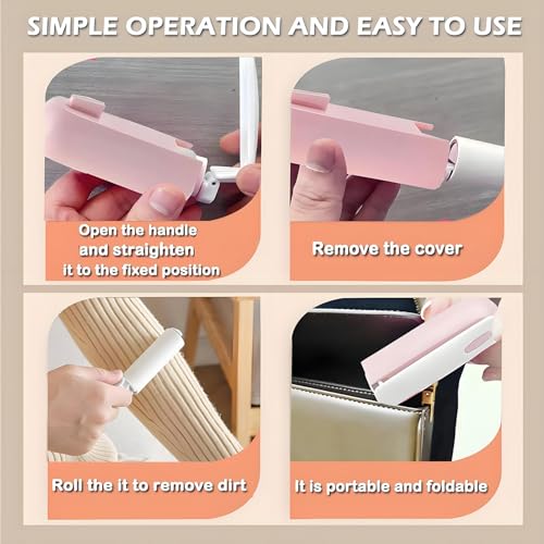 Mini Travel Lint Roller with 300 Sticky Sheets, Compact Portable Pet Hair Remover with Cover for Clothes, Travel, Small Foldable Lint Roller for Purse Car Bag Essentials (Pink and White) - color: Pink and White